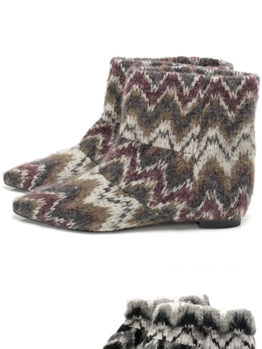 New Zigzag Patterned Wool Blend Knit Flat Cozy Ankle Boots NYC Designer Handmade